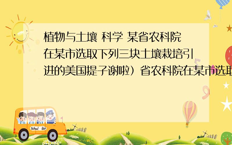 植物与土壤 科学 某省农科院在某市选取下列三块土壤栽培引进的美国提子谢啦）省农科院在某市选取下列三块土壤栽培引进的美国提子 ：A.砂粒比例较多的山岙坡地B.土壤质地比较均匀的平