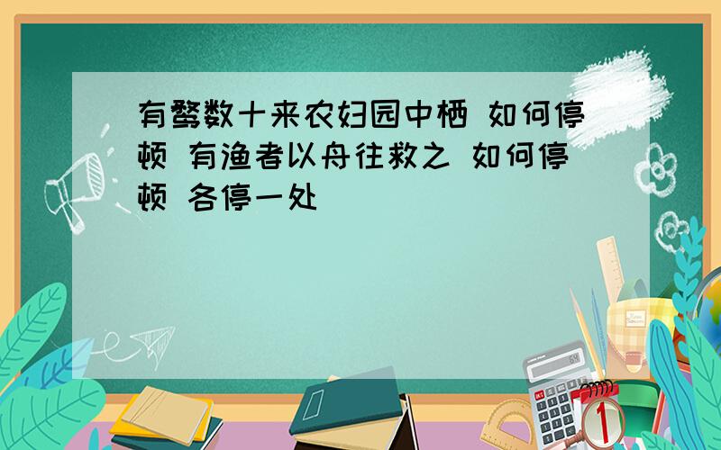 有鹜数十来农妇园中栖 如何停顿 有渔者以舟往救之 如何停顿 各停一处