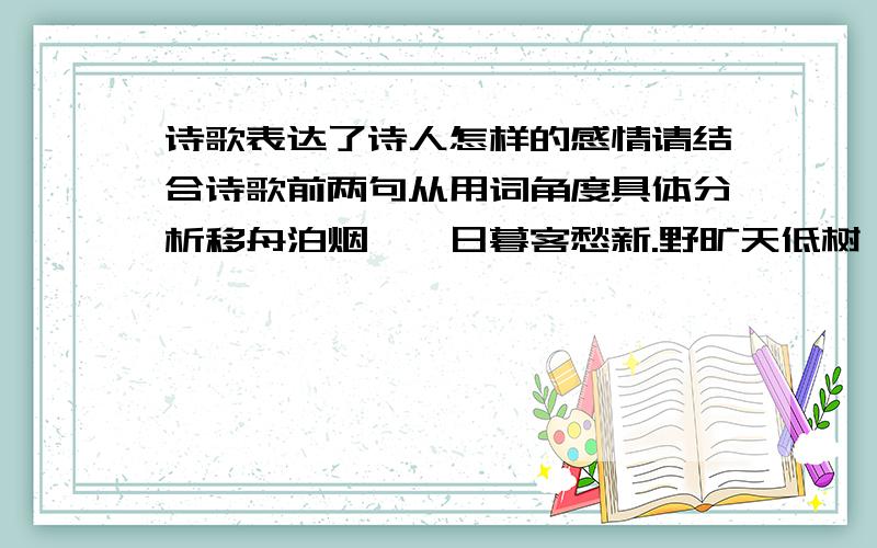 诗歌表达了诗人怎样的感情请结合诗歌前两句从用词角度具体分析移舟泊烟渚,日暮客愁新.野旷天低树,江清月近人