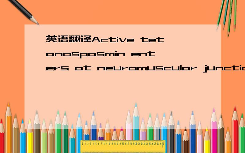 英语翻译Active tetanospasmin enters at neuromuscular junctions of motor neurons and is carried by retrograde axonal transport to cell bodies in the spinal cord and brain stem where it binds irreversibly to receptors at these sites.被激活的破