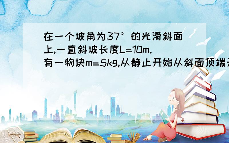 在一个坡角为37°的光滑斜面上,一直斜坡长度L=10m.有一物块m=5kg,从静止开始从斜面顶端开始下滑,求物块的合外力?