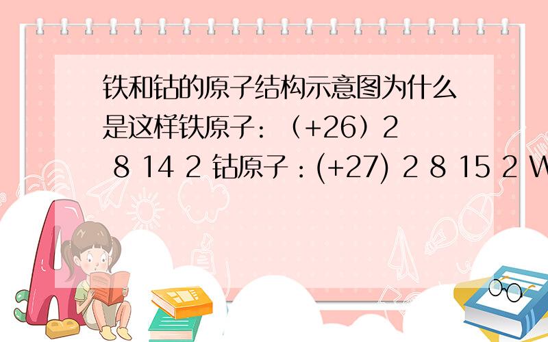 铁和钴的原子结构示意图为什么是这样铁原子: （+26）2 8 14 2 钴原子：(+27) 2 8 15 2 WAY?WAY?铁原子: （+26）2 8 14 2 钴原子：(+27) 2 8 15 2