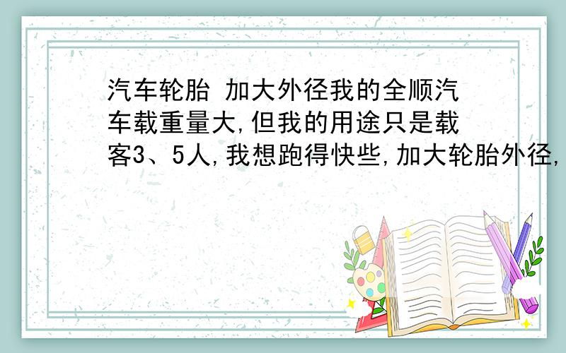 汽车轮胎 加大外径我的全顺汽车载重量大,但我的用途只是载客3、5人,我想跑得快些,加大轮胎外径,请问有什么影响