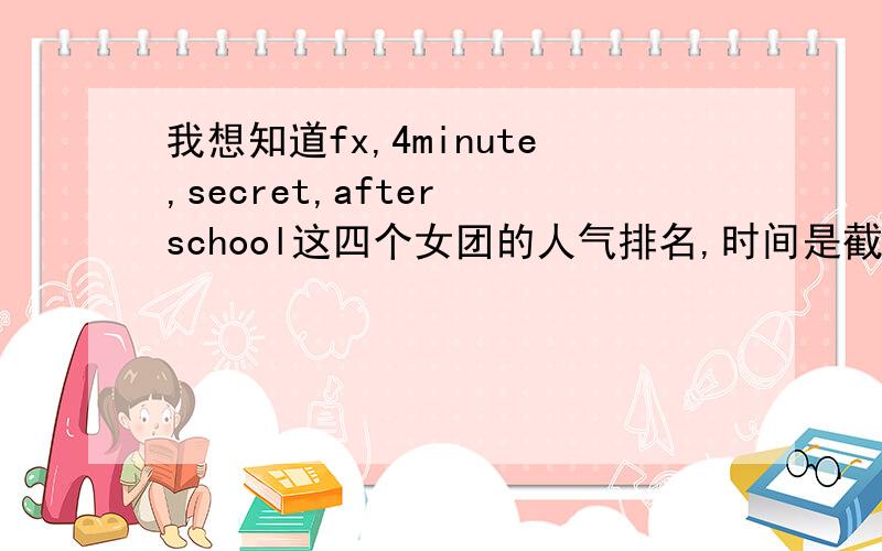 我想知道fx,4minute,secret,after school这四个女团的人气排名,时间是截止到今年8月的,要有官方数据不要主观意见,排名是在韩国的,非海外.请客观