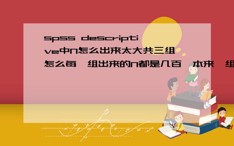 spss descriptive中N怎么出来太大共三组,怎么每一组出来的N都是几百,本来一组不超过100的.