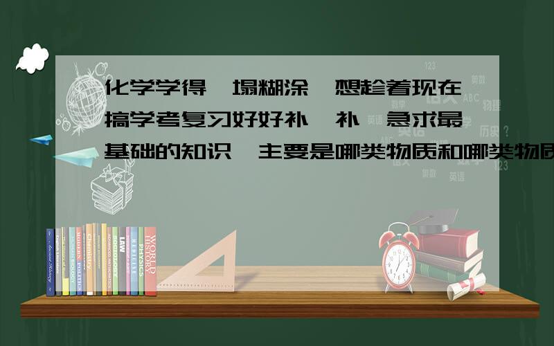 化学学得一塌糊涂,想趁着现在搞学考复习好好补一补,急求最基础的知识,主要是哪类物质和哪类物质反应会怎样,什么和什么不能反应这类的.如酸与碱反应通常生成水和盐,有相同的阴离子的