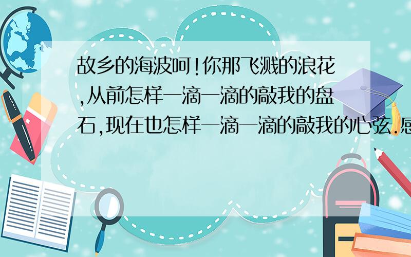 故乡的海波呵!你那飞溅的浪花,从前怎样一滴一滴的敲我的盘石,现在也怎样一滴一滴的敲我的心弦.感受