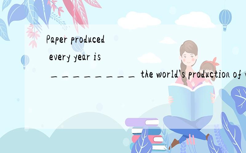 Paper produced every year is ________ the world's production of vehicle.A.the three time wight of B.three times the weight ofC.as three times heavy as C.as heavy as three times