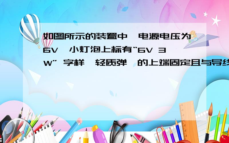 如图所示的装置中,电源电压为6V,小灯泡上标有“6V 3W” 字样,轻质弹簧的上端固定且与导线连接良好.当开关S断开时,弹簧下端恰能与水银槽里的水银面接触,则当开关S闭合时A小灯泡正常发光 B