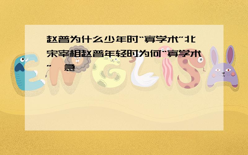 赵普为什么少年时“寡学术”北宋宰相赵普年轻时为何“寡学术”,急,