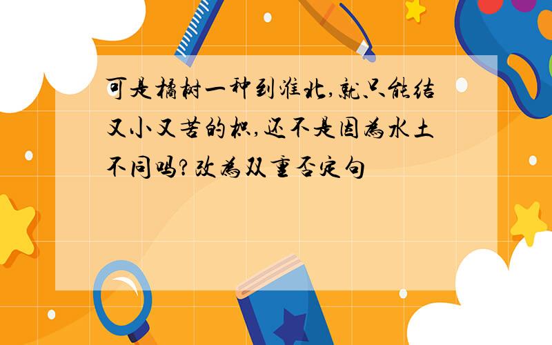 可是橘树一种到淮北,就只能结又小又苦的枳,还不是因为水土不同吗?改为双重否定句