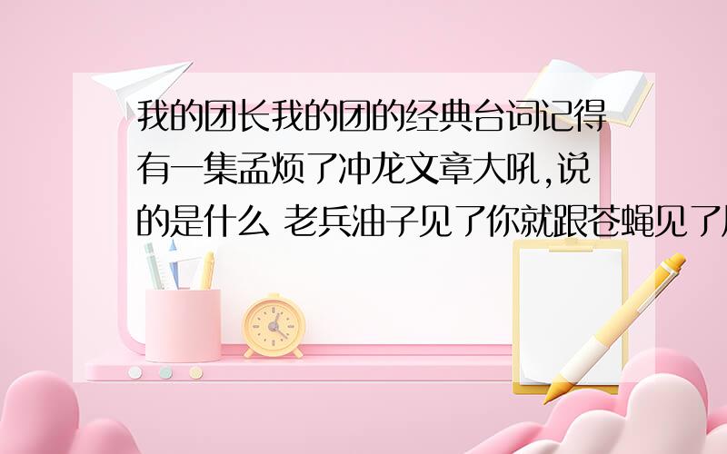 我的团长我的团的经典台词记得有一集孟烦了冲龙文章大吼,说的是什么 老兵油子见了你就跟苍蝇见了屎似的,求那句话的全部台词