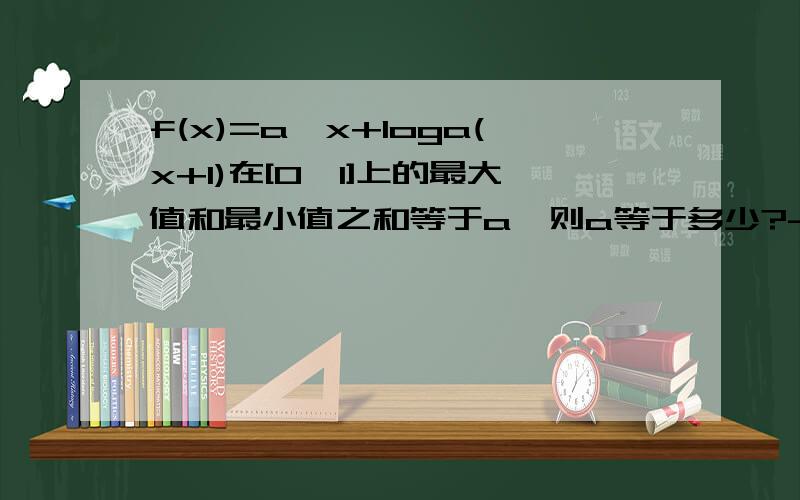 f(x)=a^x+loga(x+1)在[0,1]上的最大值和最小值之和等于a,则a等于多少?---感激