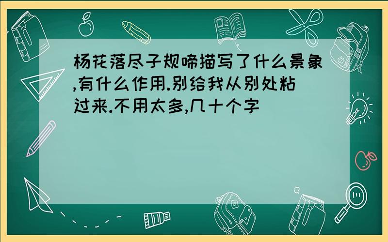 杨花落尽子规啼描写了什么景象,有什么作用.别给我从别处粘过来.不用太多,几十个字