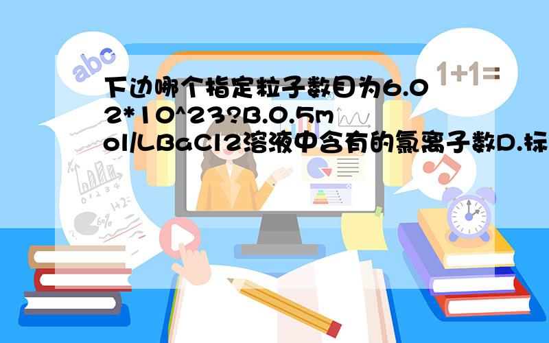 下边哪个指定粒子数目为6.02*10^23?B.0.5mol/LBaCl2溶液中含有的氯离子数D.标准状况下,22.4LC2H5OH中含有的氧原子数