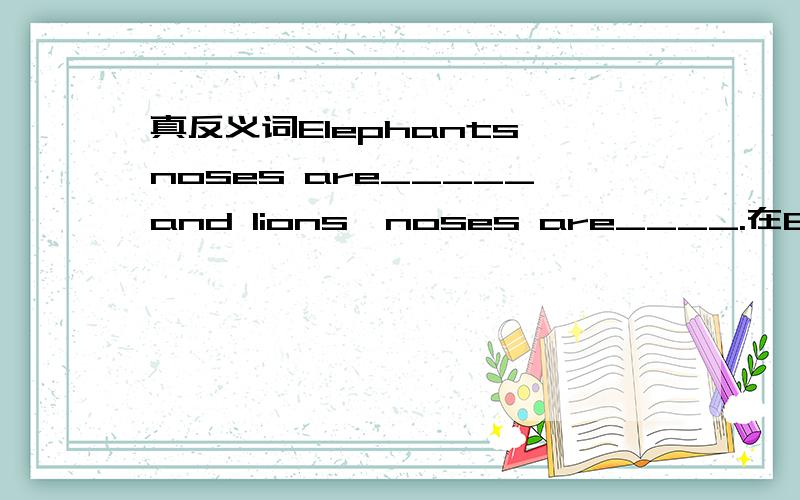 真反义词Elephants'noses are_____and lions'noses are____.在Elephants'noses are_____and lions'noses are____.这句话的横线上真上反义词,