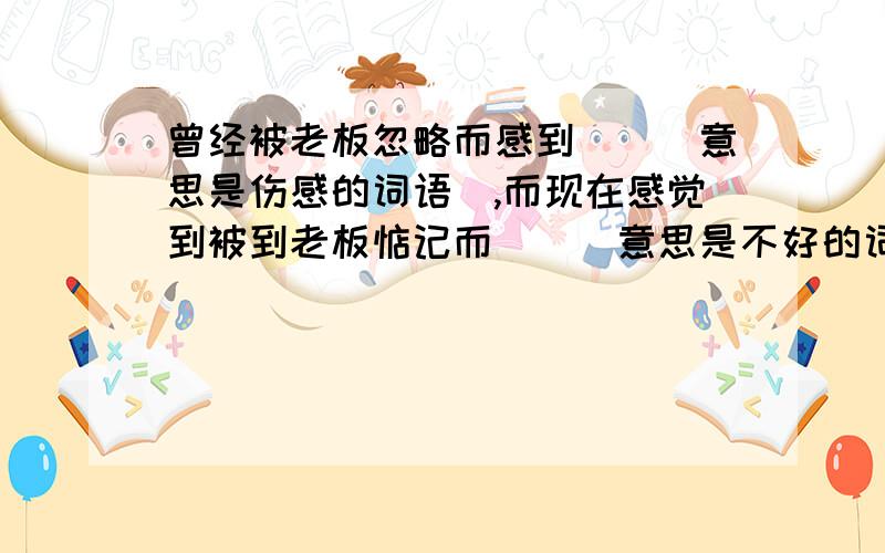 曾经被老板忽略而感到（）（意思是伤感的词语）,而现在感觉到被到老板惦记而（）（意思是不好的词语）.请问两个括号里该填哪些词