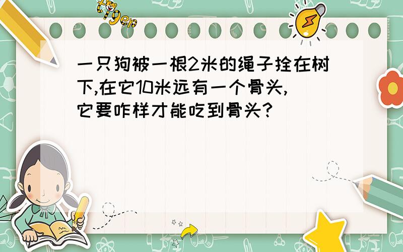 一只狗被一根2米的绳子拴在树下,在它10米远有一个骨头,它要咋样才能吃到骨头?