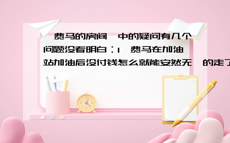 《费马的房间》中的疑问有几个问题没看明白：1、费马在加油站加油后没付钱怎么就能安然无恙的走了?打昏了加油站的人?他在医院对值班护士说我要回去付油钱,好像又说明他没打人,2、那