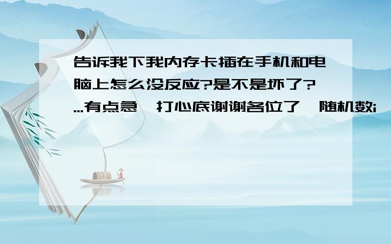 告诉我下我内存卡插在手机和电脑上怎么没反应?是不是坏了?...有点急,打心底谢谢各位了{随机数i