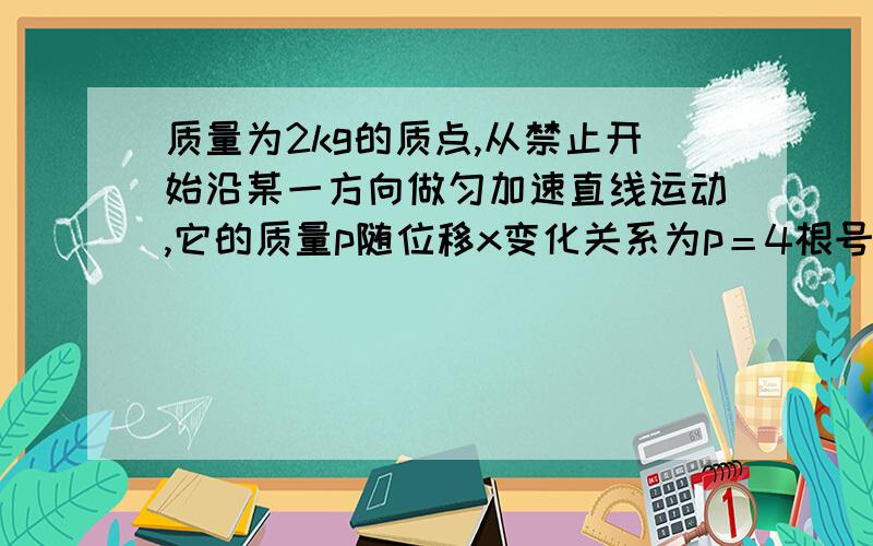 质量为2kg的质点,从禁止开始沿某一方向做匀加速直线运动,它的质量p随位移x变化关系为p＝4根号xkg.m/s,求该质点所受的合外力