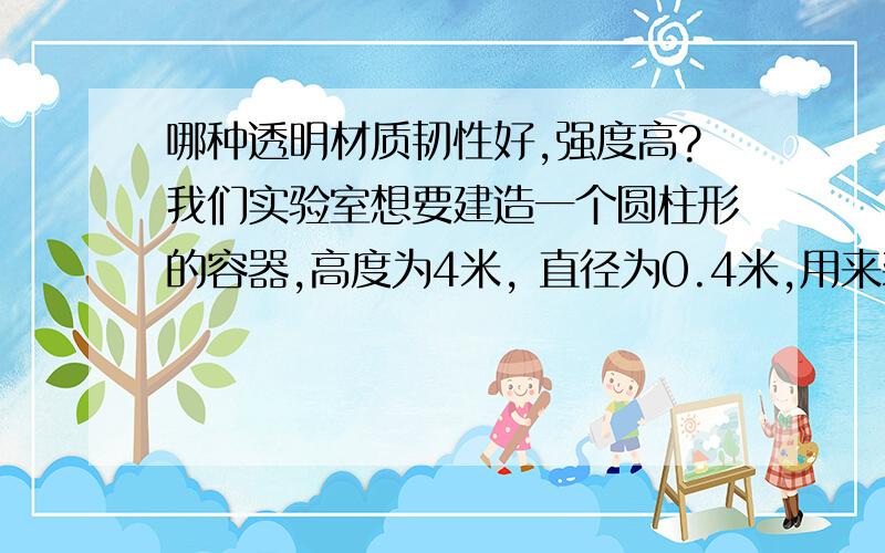 哪种透明材质韧性好,强度高?我们实验室想要建造一个圆柱形的容器,高度为4米, 直径为0.4米,用来装碱性的水溶液,溶液的pH=9左右,我们想要建成透明的,要求韧性好,强度高,易于和管路连接,并