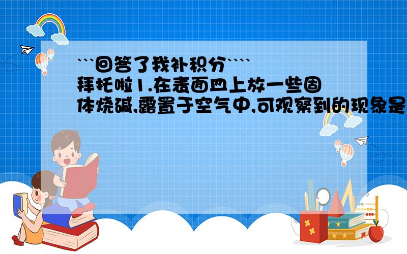 ```回答了我补积分````拜托啦1.在表面皿上放一些固体烧碱,露置于空气中,可观察到的现象是-___________过一段时间,又可观察到__________反应的化学方程式为____________2.不可用固体氢氧化钠干燥的