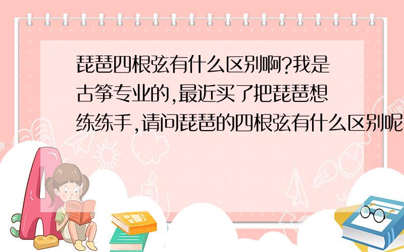 琵琶四根弦有什么区别啊?我是古筝专业的,最近买了把琵琶想练练手,请问琵琶的四根弦有什么区别呢?（除了音高低的区别）,还有,琵琶的调是怎么回事?需不需要像古筝一样的调弦转调?是不