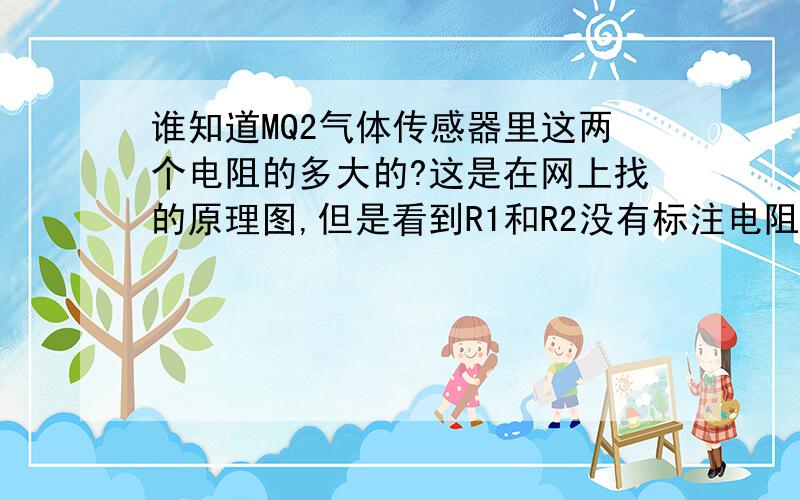 谁知道MQ2气体传感器里这两个电阻的多大的?这是在网上找的原理图,但是看到R1和R2没有标注电阻数,谁知道是多大的电阻?