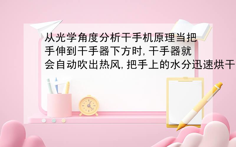 从光学角度分析干手机原理当把手伸到干手器下方时,干手器就会自动吹出热风,把手上的水分迅速烘干