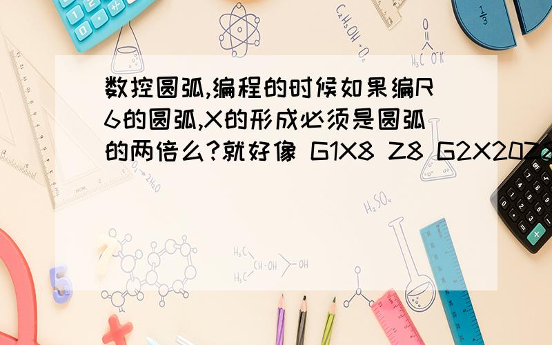 数控圆弧,编程的时候如果编R6的圆弧,X的形成必须是圆弧的两倍么?就好像 G1X8 Z8 G2X20Z8,X可以走大点或者小点么?中间的浮动是多少