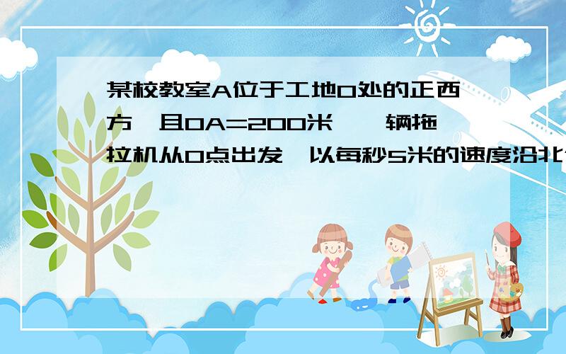 某校教室A位于工地O处的正西方,且OA=200米,一辆拖拉机从O点出发,以每秒5米的速度沿北偏西53°的方向行驶,设拖拉机的噪声污染范围为130米,试问教室A是否在拖拉机的噪声污染范围内?若不在,请