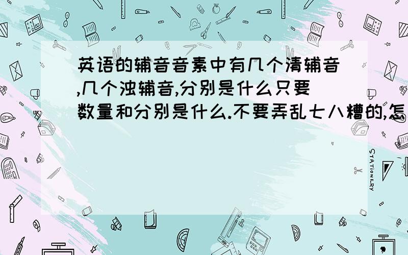 英语的辅音音素中有几个清辅音,几个浊辅音,分别是什么只要数量和分别是什么.不要弄乱七八糟的,怎么记忆,什么分法之类的都不要!