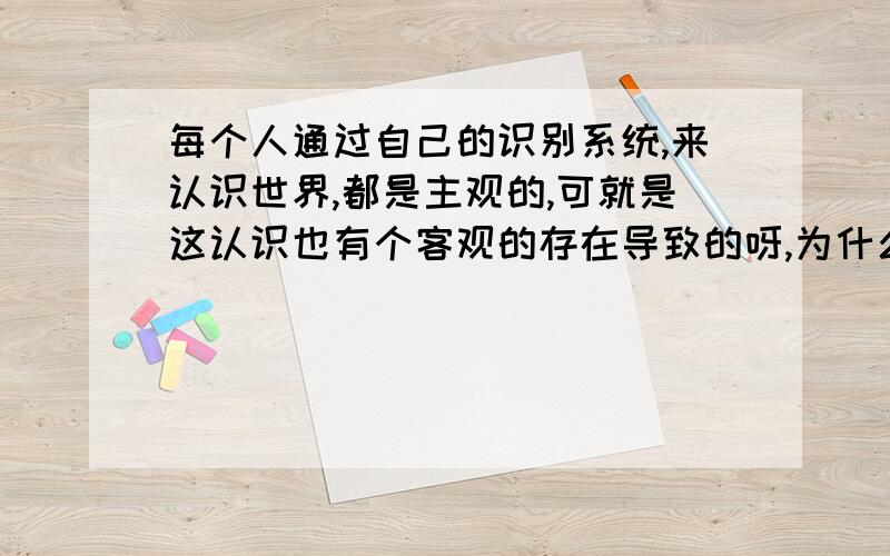 每个人通过自己的识别系统,来认识世界,都是主观的,可就是这认识也有个客观的存在导致的呀,为什么每一个人的客观不同导致主观的认识也会不同,为什么