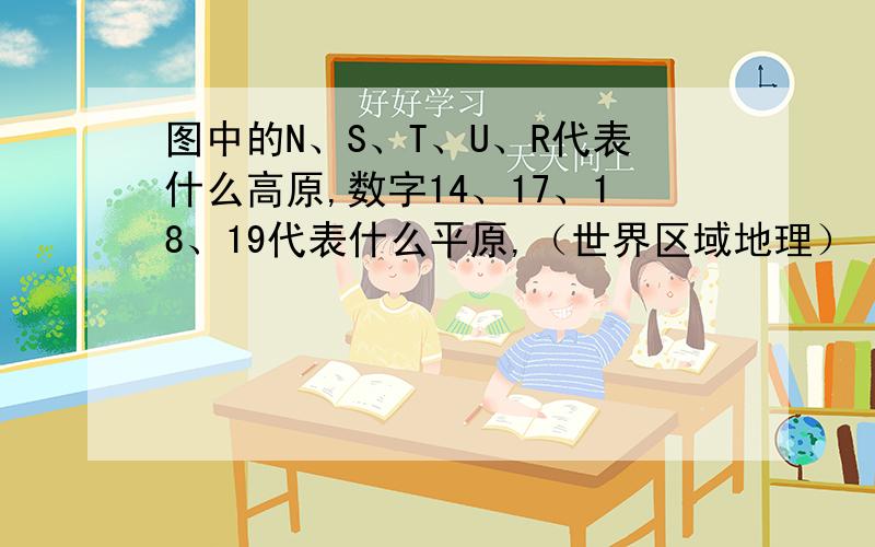 图中的N、S、T、U、R代表什么高原,数字14、17、18、19代表什么平原,（世界区域地理）