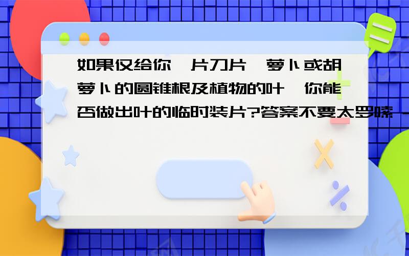 如果仅给你一片刀片,萝卜或胡萝卜的圆锥根及植物的叶,你能否做出叶的临时装片?答案不要太罗嗦 - -