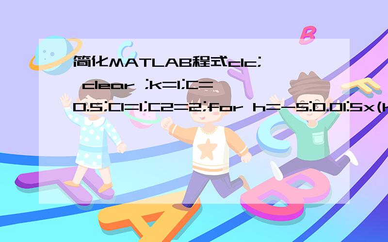 简化MATLAB程式clc; clear ;k=1;C=0.5;C1=1;C2=2;for h=-5:0.01:5x(k)=h;y1(k)=sqrt(C-(h.^2/(1+h.^2)));y2(k)=-sqrt(C-(h.^2/(1+h.^2)));y3(k)=sqrt(C1-(h.^2/(1+h.^2)));y4(k)=-sqrt(C1-(h.^2/(1+h.^2)));y5(k)=sqrt(C2-(h.^2/(1+h.^2)));y6(k)=-sqrt(C2-(h.^2/(1