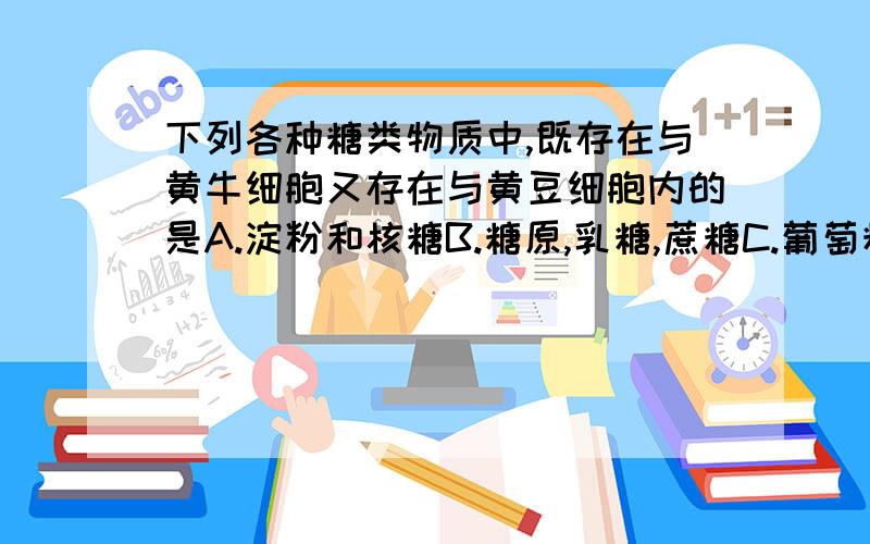 下列各种糖类物质中,既存在与黄牛细胞又存在与黄豆细胞内的是A.淀粉和核糖B.糖原,乳糖,蔗糖C.葡萄糖,核糖,和麦芽糖D.核糖,脱氧核糖和葡萄糖要具体分析过程