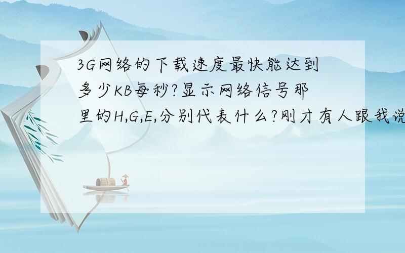 3G网络的下载速度最快能达到多少KB每秒?显示网络信号那里的H,G,E,分别代表什么?刚才有人跟我说,H,G,代表的并不是3G网络!说我的下载速度最快只有30到40!可我看了下我的下载速度最快能达到140