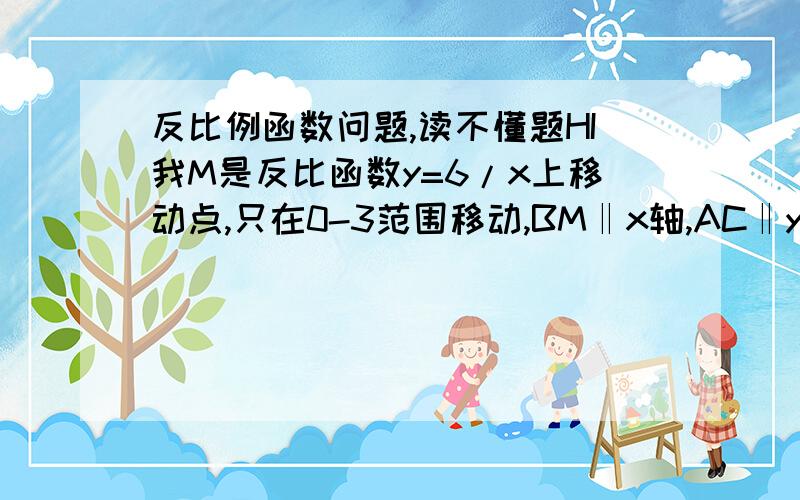 反比例函数问题,读不懂题HI我M是反比函数y=6/x上移动点,只在0-3范围移动,BM‖x轴,AC‖y轴,当S四边形OADM为6时,求DM于BM关系.