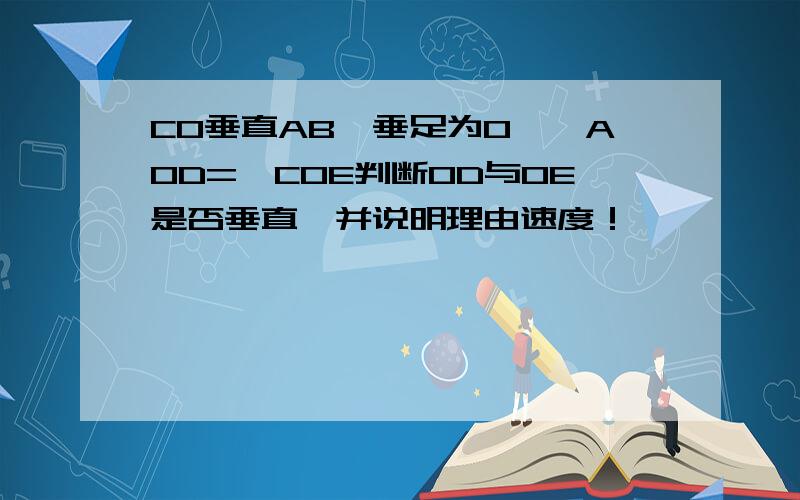 CO垂直AB,垂足为O,∠AOD=∠COE判断OD与OE是否垂直,并说明理由速度！