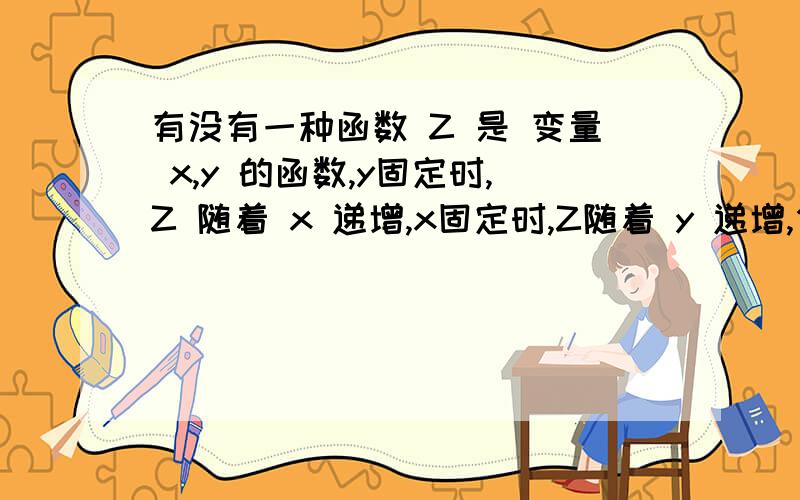 有没有一种函数 Z 是 变量 x,y 的函数,y固定时,Z 随着 x 递增,x固定时,Z随着 y 递增,但是 x,y 同时增加的时候,z 反而是减少的?