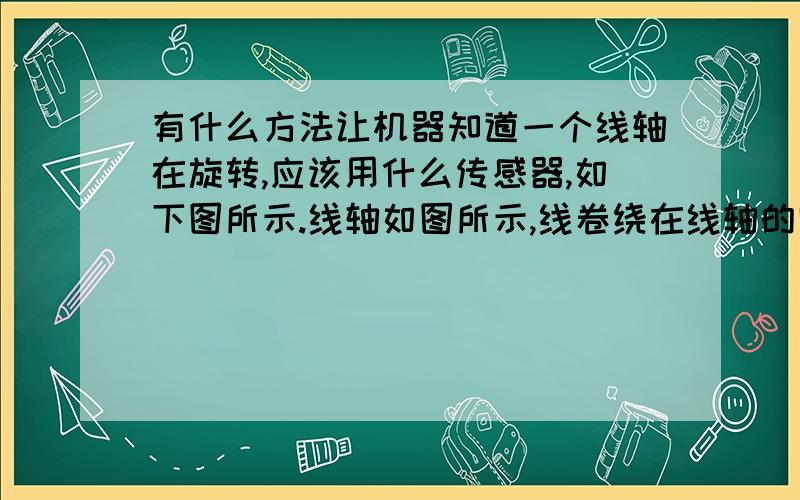 有什么方法让机器知道一个线轴在旋转,应该用什么传感器,如下图所示.线轴如图所示,线卷绕在线轴的凹槽内,线轴正常工作时,圆形面朝向我们,有什么方法让机器知道线轴的圆形表面是在旋转