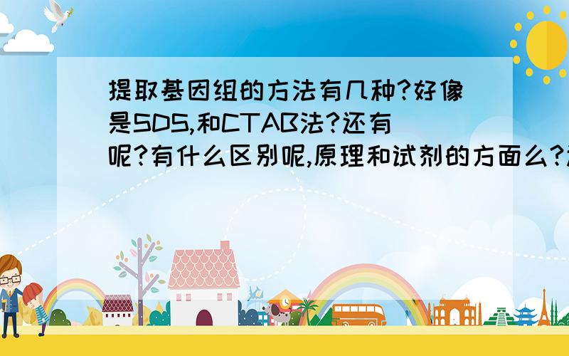 提取基因组的方法有几种?好像是SDS,和CTAB法?还有呢?有什么区别呢,原理和试剂的方面么?还有则是异丙醇有什么作用