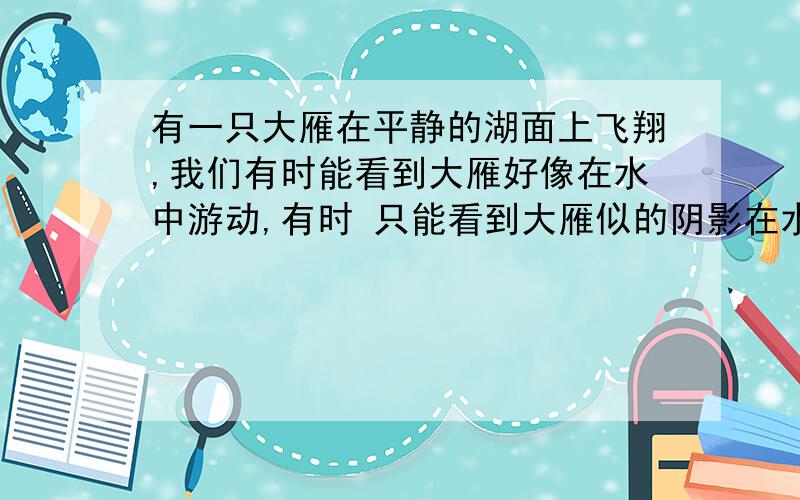 有一只大雁在平静的湖面上飞翔,我们有时能看到大雁好像在水中游动,有时 只能看到大雁似的阴影在水面上移动,则（ ） （1）前者光线较强,后者光线较弱,原理相同 （2）前者光线较弱,后者