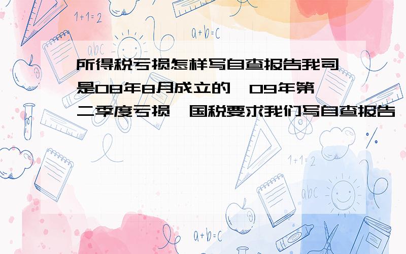 所得税亏损怎样写自查报告我司是08年8月成立的,09年第二季度亏损,国税要求我们写自查报告,自查项目有：1.总收入：其中开票收入,不开票收入,营业外收入2.少报收入3.成本、费用(其中不合