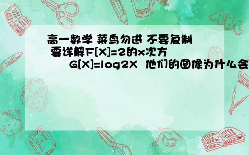 高一数学 菜鸟勿进 不要复制 要详解F[X]=2的x次方      G[X]=log2X  他们的图像为什么会关于直线Y=X对称