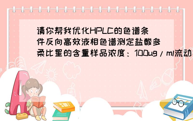 请你帮我优化HPLC的色谱条件反向高效液相色谱测定盐酸多柔比星的含量样品浓度：100ug/ml流动相：十二烷基硫酸钠（1.11g加0.68ml磷酸加500ml双蒸水）：乙腈：甲醇=500:500:60进样量：10ul流速：0.7