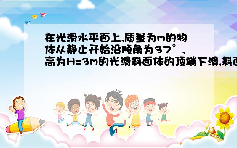 在光滑水平面上,质量为m的物体从静止开始沿倾角为37°,高为H=3m的光滑斜面体的顶端下滑,斜面体M的质量是物体m的质量的4倍问（1）当m滑倒底端时M的位移是多少(.(2)当m滑倒斜面底端时,M,