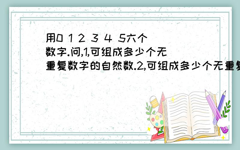 用0 1 2 3 4 5六个数字.问,1,可组成多少个无重复数字的自然数.2,可组成多少个无重复数字的四位偶数.